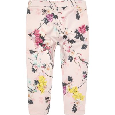 Mini girls pink floral print leggings